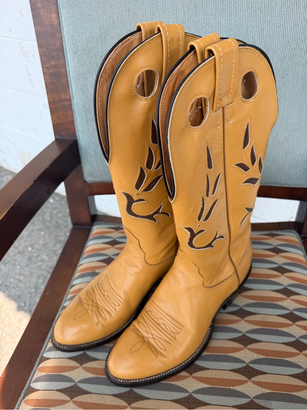 Vintage Nocona Boots 5020 Cowboy Western Leather Boots Tan Brown Size 7.5 D
